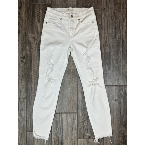 Madewell Denim - Madewell White Ripped Distressed High Rise Crop‎ Skinny Jeans Raw Hem